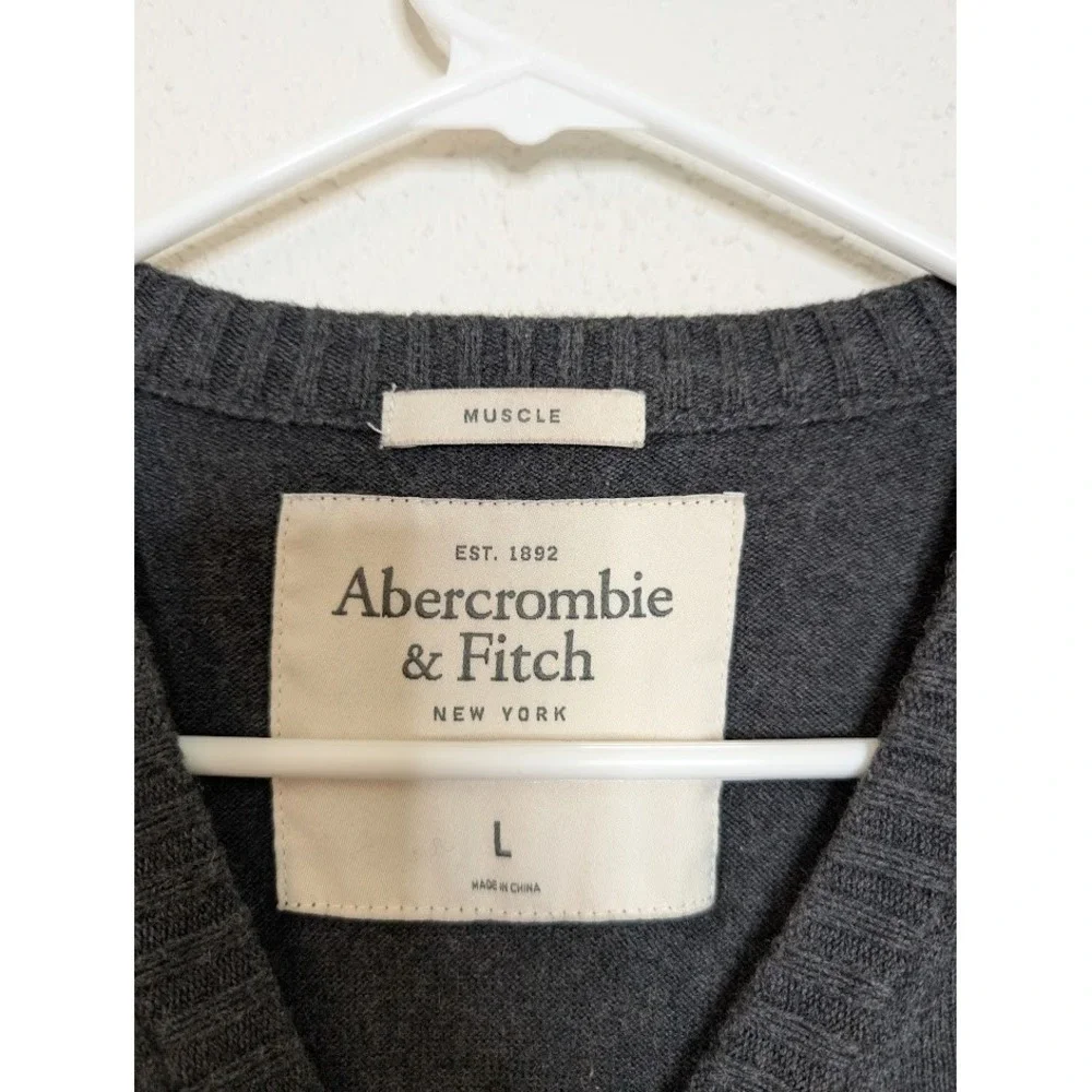 Vintage Abercrombie & Fitch Sweater Mens Large Gray Logo Muscle Wool Cashmere 90